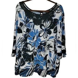 Avenue Stretch Plus Size 22/24  Floral Print Blouse 3/4 Quarter Sleeve
